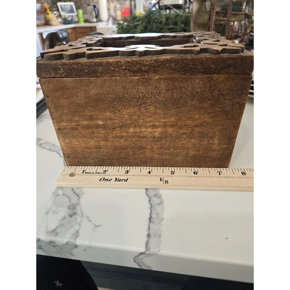 Vtg hand-carved wooden box - Keepsakes, Memories, Recipes Jewelry Trinket Box